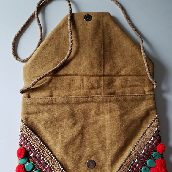 Anthropologie Beaded Pom Pom Envelope Clutch - Picture 4 of 8